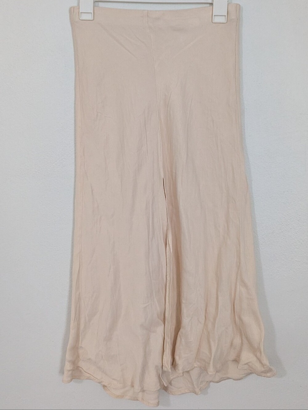 Zara Pull On Satin Midi Skirt Front Slit Elastic Waist Beige Small S - Picture 2 of 8